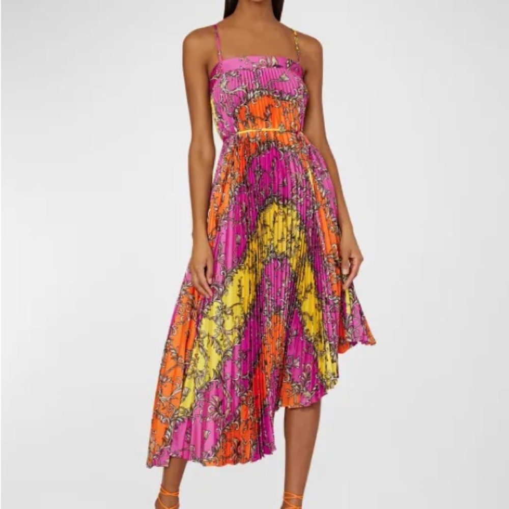 Milly Irene Pleated Scroll-Print Midi Dress - 10